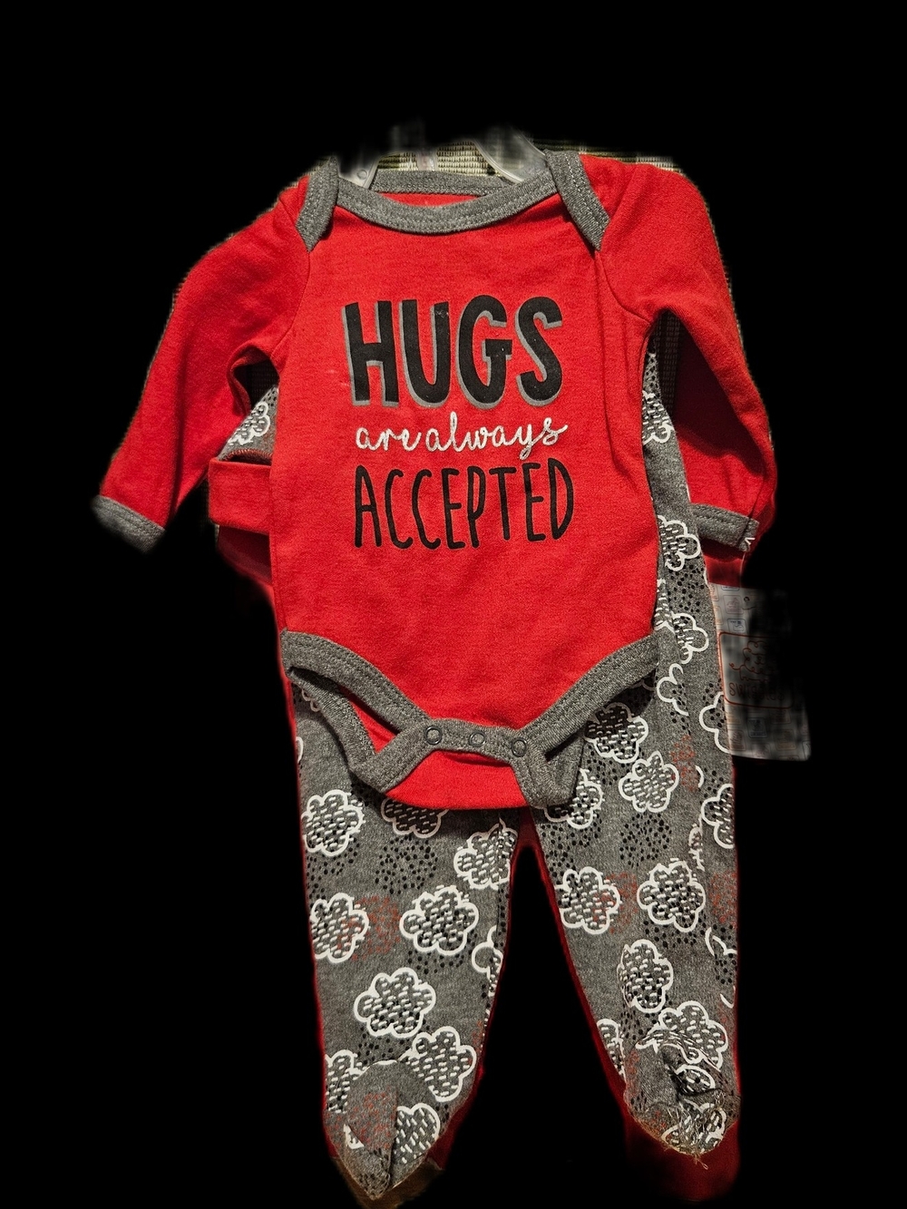 Swiggles Red and Gray Baby One-Piece Bodysuit Set - "Hugs Are Always Accepted"